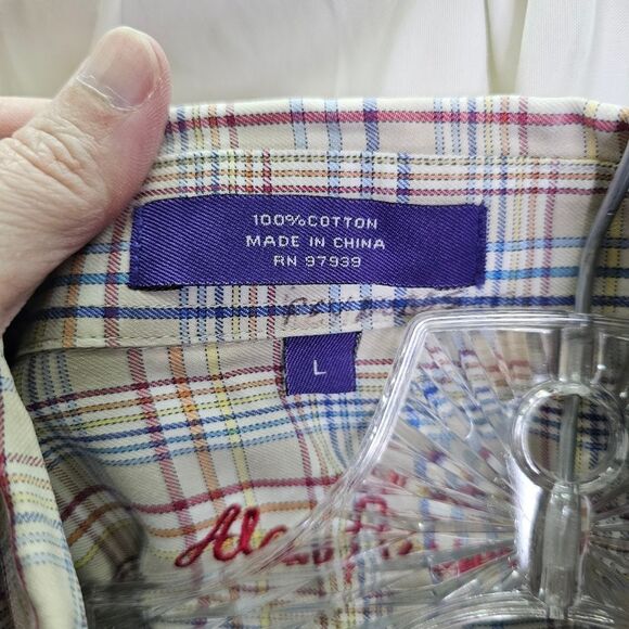Alan Flusser Tan Plaid Long Sleeve Button Down Shirt Size Large - Picture 6 of 9